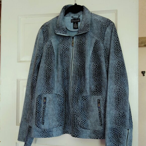 Dialogue Blue Washable Faux Suede Python Embossed Zipper Jacket Size M - Picture 1 of 6